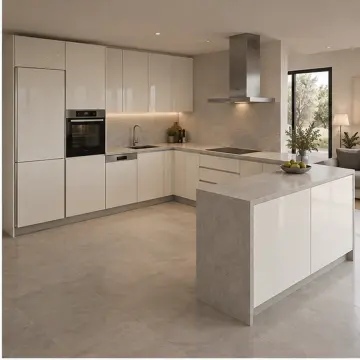Mirelya Kırık Beyaz High Gloss Yarımada Uçlu Sol L Mutfak Dolabı