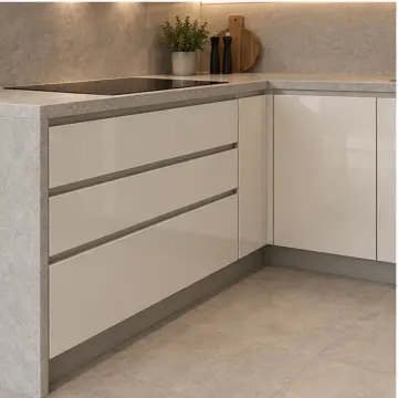 Mirelya Kırık Beyaz High Gloss Yarımada Uçlu Sol L Mutfak Dolabı