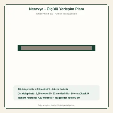 Neravya Taş Gri Membran Çift Boy Kilerli Düz Mutfak Dolabı