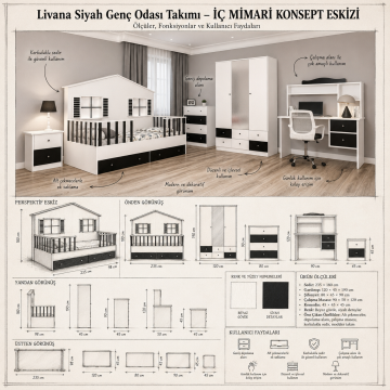 Livana Siyah Genç Odası Takımı