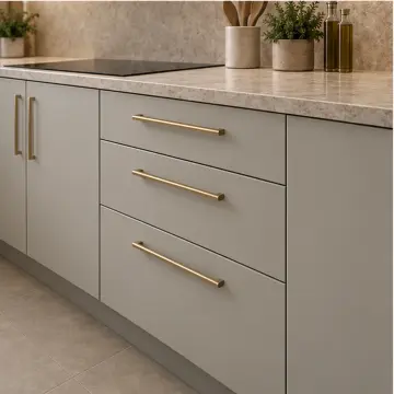 Osmelya RAL 7044 Lake Pencere Altı Evyeli Asimetrik U Mutfak Dolabı