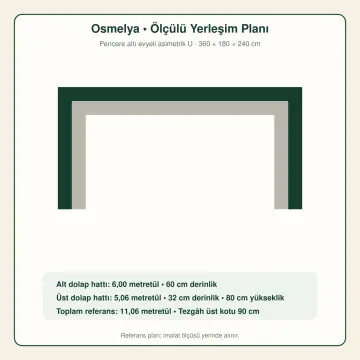 Osmelya RAL 7044 Lake Pencere Altı Evyeli Asimetrik U Mutfak Dolabı
