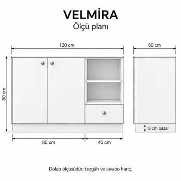 Velmira Düz MDF Banyo Dolabı 120 cm