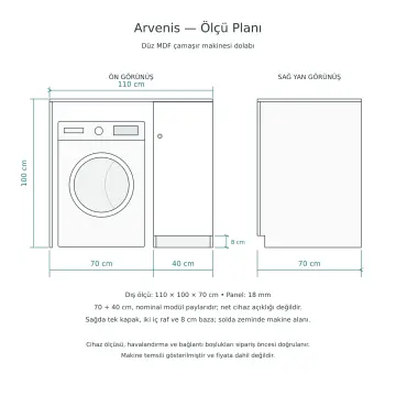 Arvenis Düz MDF Çamaşır Makinesi Dolabı 110 cm