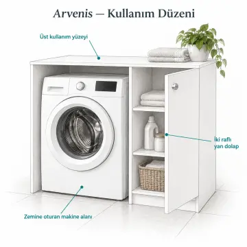 Arvenis Düz MDF Çamaşır Makinesi Dolabı 110 cm