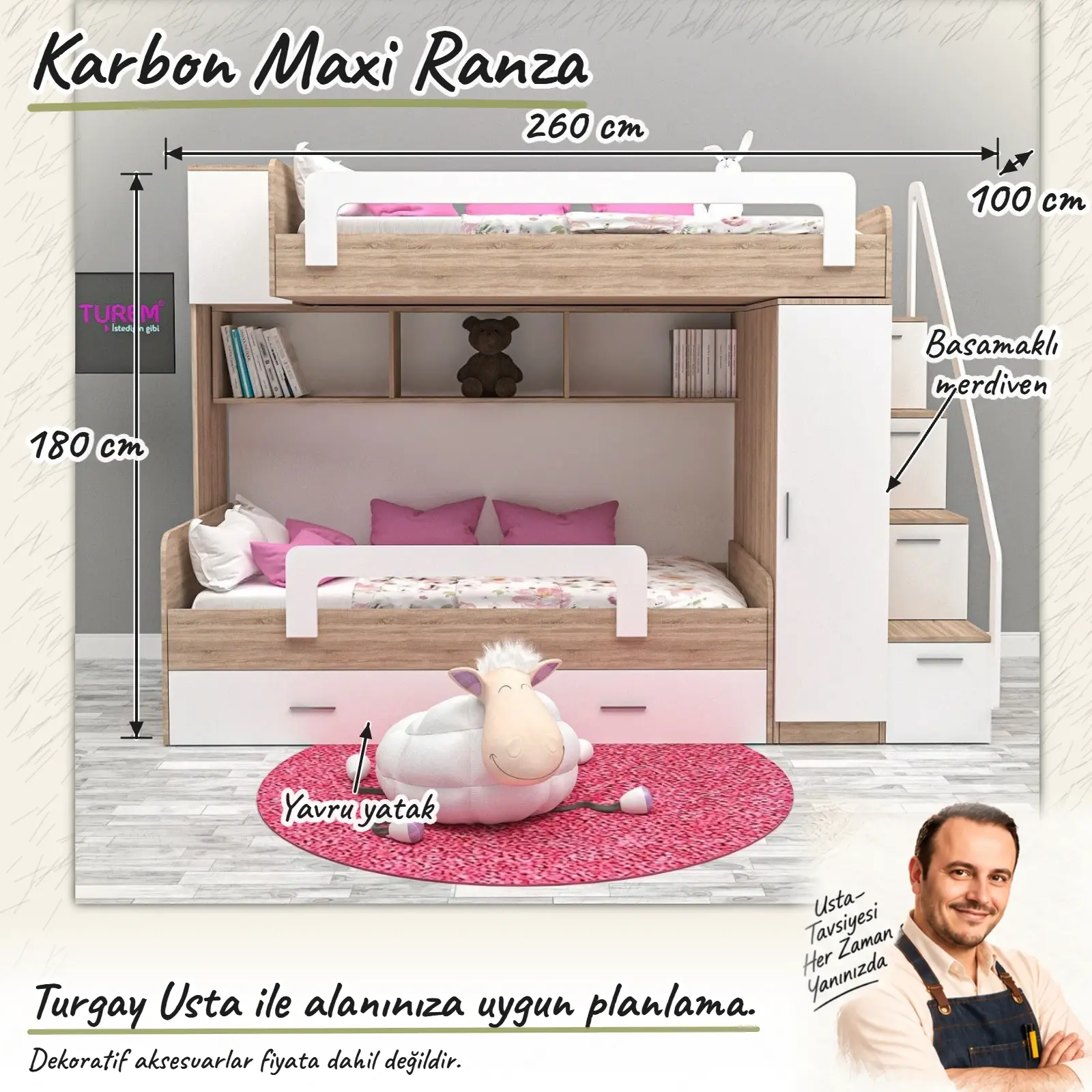 Karbon Maxi Ranza Turgay Usta ölçülü eskiz 260x100x180 cm