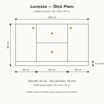 Lunessa Lake Banyo Dolabı 140 cm
