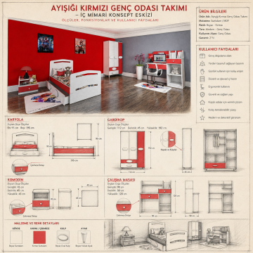 Ayışığı Kırmızı Genç Odası Takımı