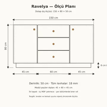 Ravelya Membran Banyo Dolabı 150 cm