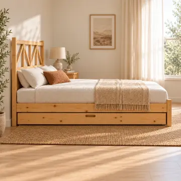 Loravya Doğal Ahşap Yavrulu Karyola