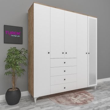 5 Kapılı 4 Çekmeceli Aynalı Gardırop