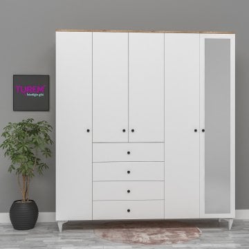 5 Kapılı 4 Çekmeceli Aynalı Gardırop