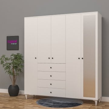 5 Kapılı 4 Çekmeceli Aynalı Gardırop