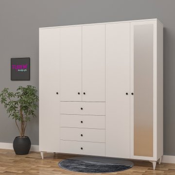 5 Kapılı 4 Çekmeceli Aynalı Gardırop
