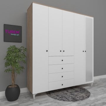 5 Kapılı 4 Çekmeceli Aynalı Gardırop