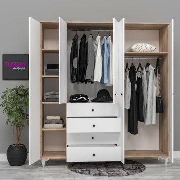 5 Kapılı 4 Çekmeceli Aynalı Gardırop