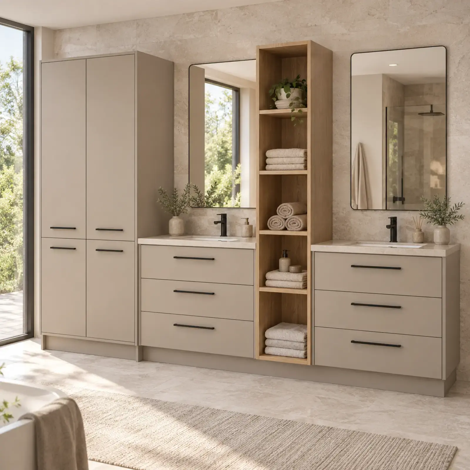 Jirelvassa Membran Servis Kuleli, Altı Çekmeceli ve Beş Havlu Gözlü Banyo Dolabı 270 cm