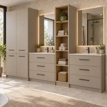 Jirelvassa Membran Servis Kuleli, Altı Çekmeceli ve Beş Havlu Gözlü Banyo Dolabı 270 cm