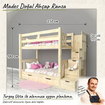 Mades Doğal Ahşap Ranza