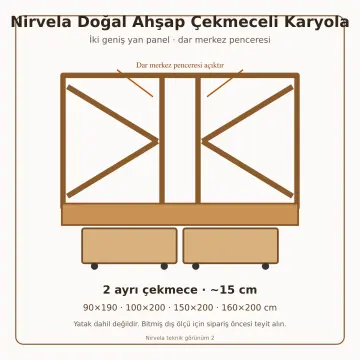 Nirvela Doğal Ahşap Çekmeceli Karyola