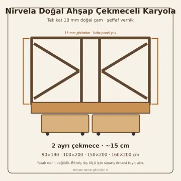 Nirvela Doğal Ahşap Çekmeceli Karyola