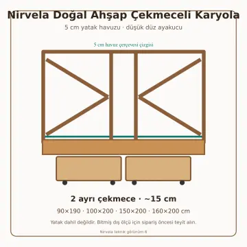 Nirvela Doğal Ahşap Çekmeceli Karyola
