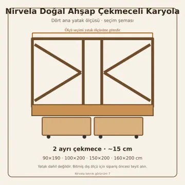 Nirvela Doğal Ahşap Çekmeceli Karyola