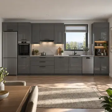 Ruzelya Duman Gri High Gloss Kahve Nişli Düz Mutfak Dolabı