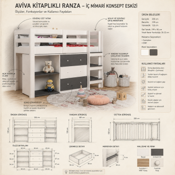 Aviva Kitaplıklı Ranza