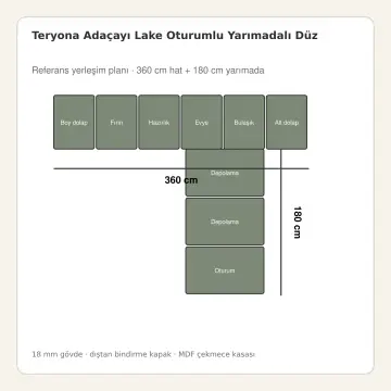 Teryona Adaçayı Lake Oturumlu Yarımadalı Düz Mutfak Dolabı