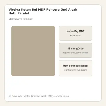 Virelya Keten Bej MDF Pencere Önü Alçak Hatlı Paralel Mutfak Dolabı