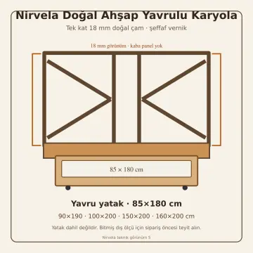 Nirvela Doğal Ahşap Yavrulu Karyola