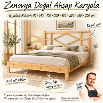 Zenovya Doğal Ahşap Karyola