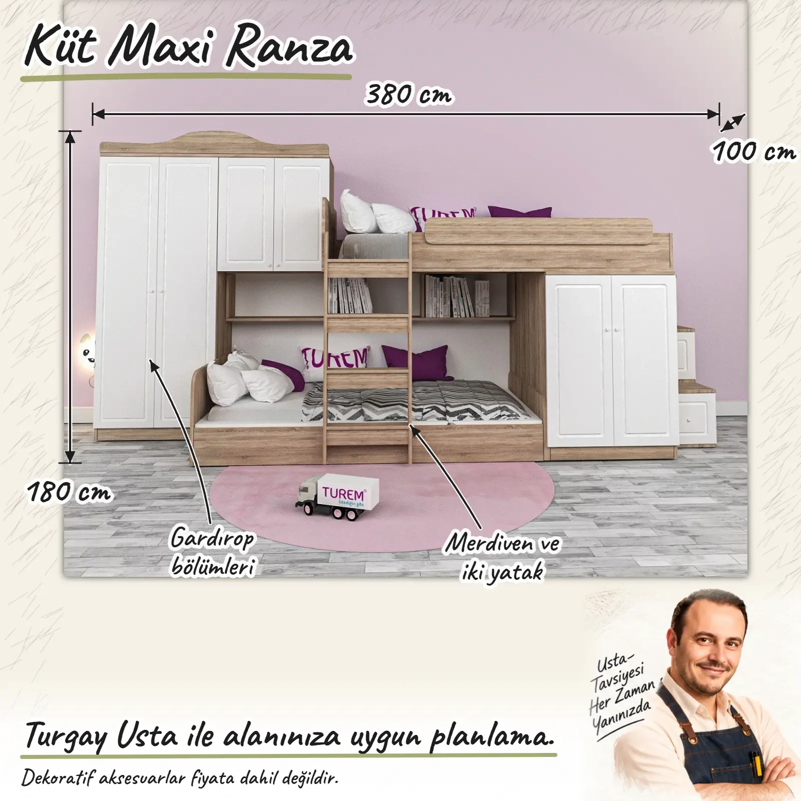 Küt Maxi Ranza Turgay Usta ölçülü eskiz 380x100x180 cm