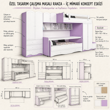 Özel Tasarım Çalışma Masalı Ranza