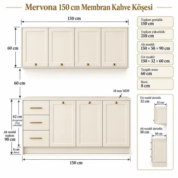 Mervona 150 cm Membran Kahve Köşesi