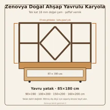 Zenovya Doğal Ahşap Yavrulu Karyola
