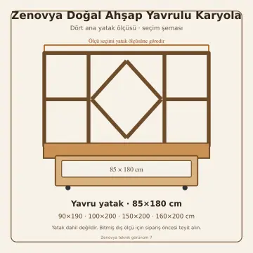 Zenovya Doğal Ahşap Yavrulu Karyola