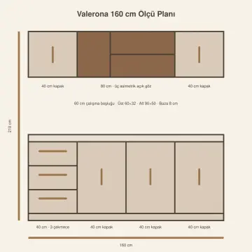 Valerona 160 cm Asimetrik L Raflı Membran Kahve Köşesi