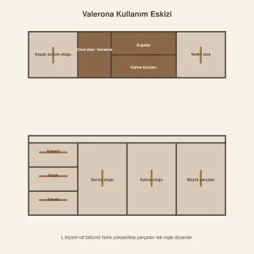 Valerona 160 cm Asimetrik L Raflı Membran Kahve Köşesi