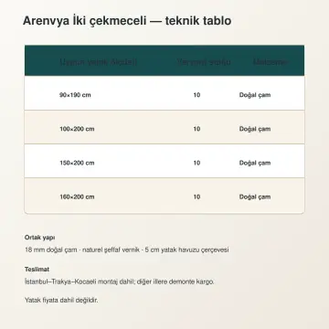 Arenvya Doğal Ahşap Çekmeceli Karyola