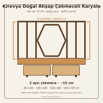 Kirevya Doğal Ahşap Çekmeceli Karyola