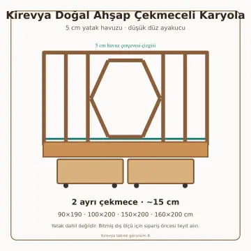 Kirevya Doğal Ahşap Çekmeceli Karyola