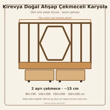 Kirevya Doğal Ahşap Çekmeceli Karyola