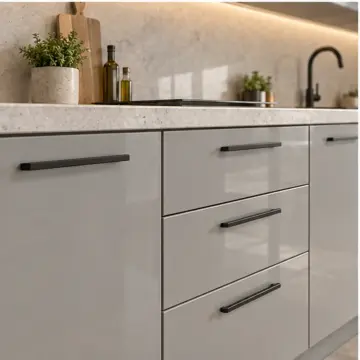 Yalmira İnci Gri High Gloss Çift Taraflı Adalı Düz Mutfak Dolabı