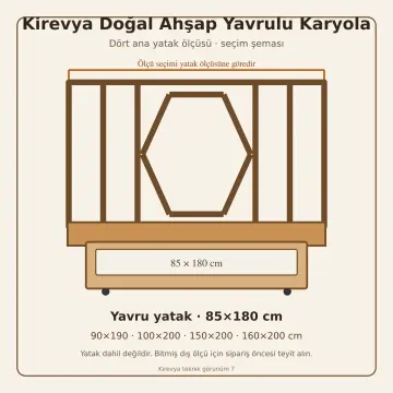 Kirevya Doğal Ahşap Yavrulu Karyola