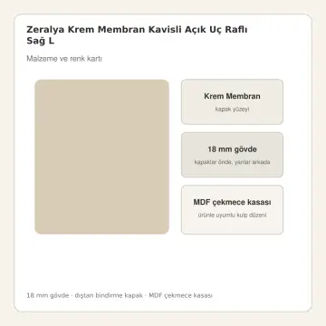 Zeralya Krem Membran Kavisli Açık Uç Raflı Sağ L Mutfak Dolabı