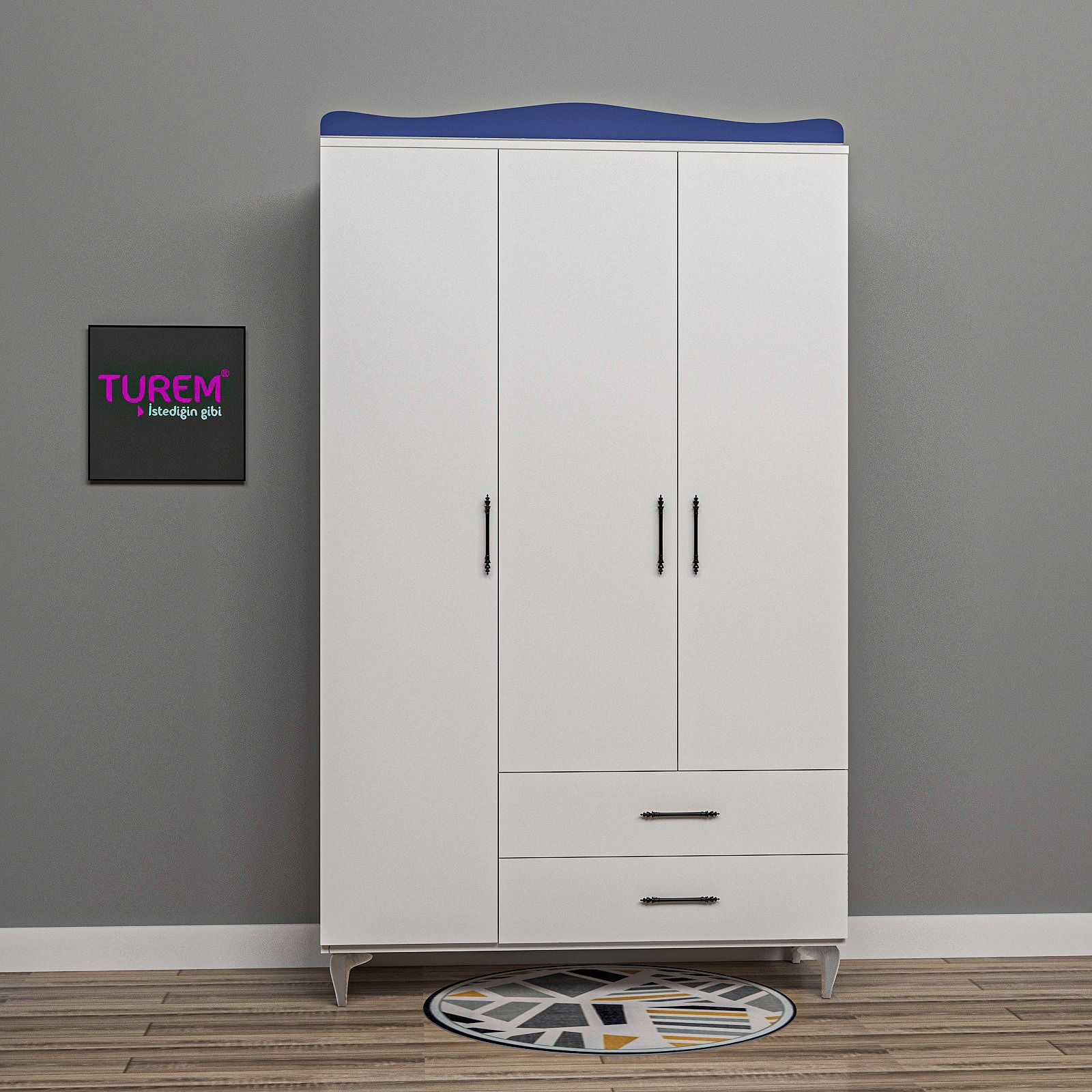 Klasik 3 Kapılı Gardrop Mdf - mavi