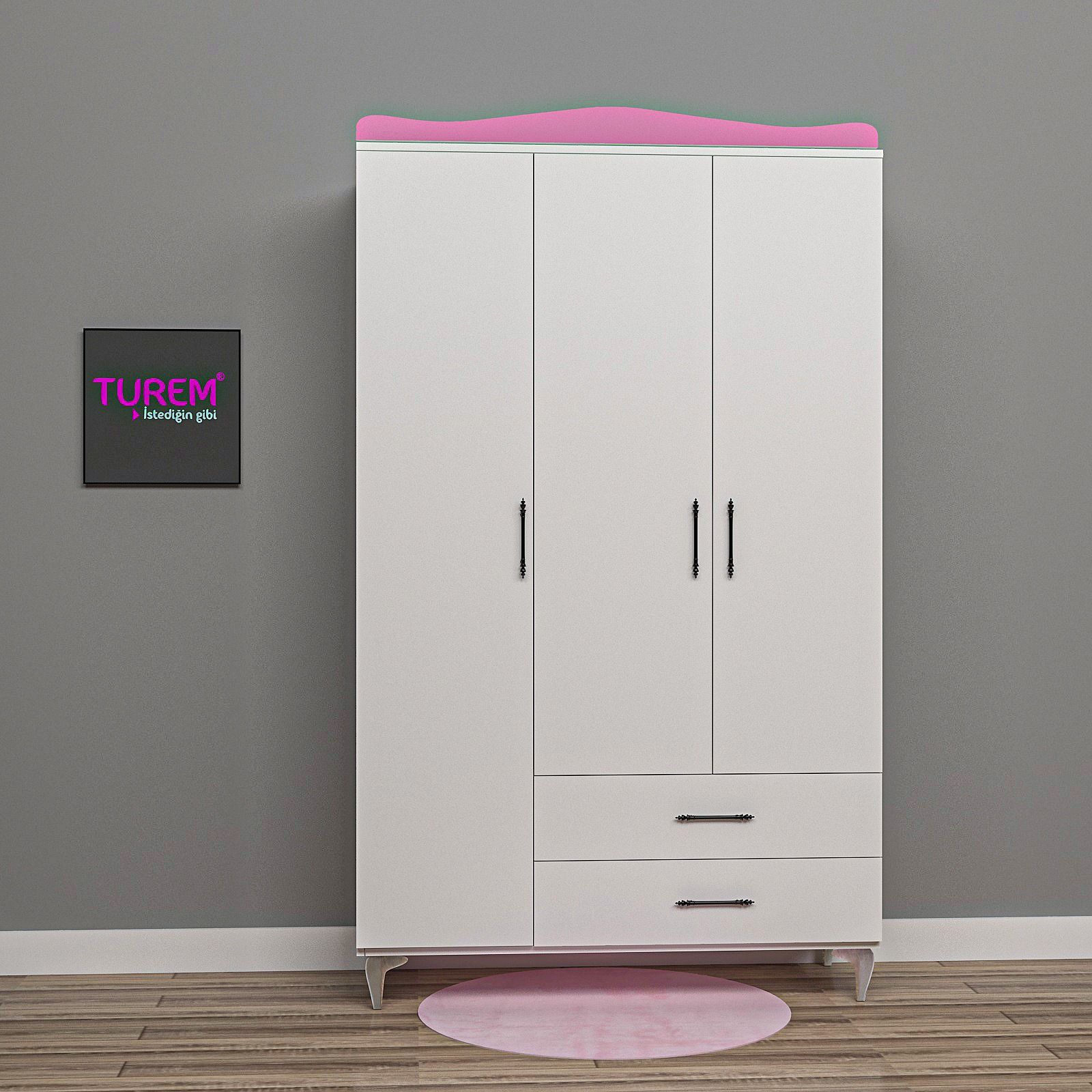 Klasik 3 Kapılı Gardrop Mdf - pembe