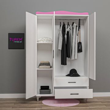 Klasik 3 Kapılı Gardrop Mdf - pembe